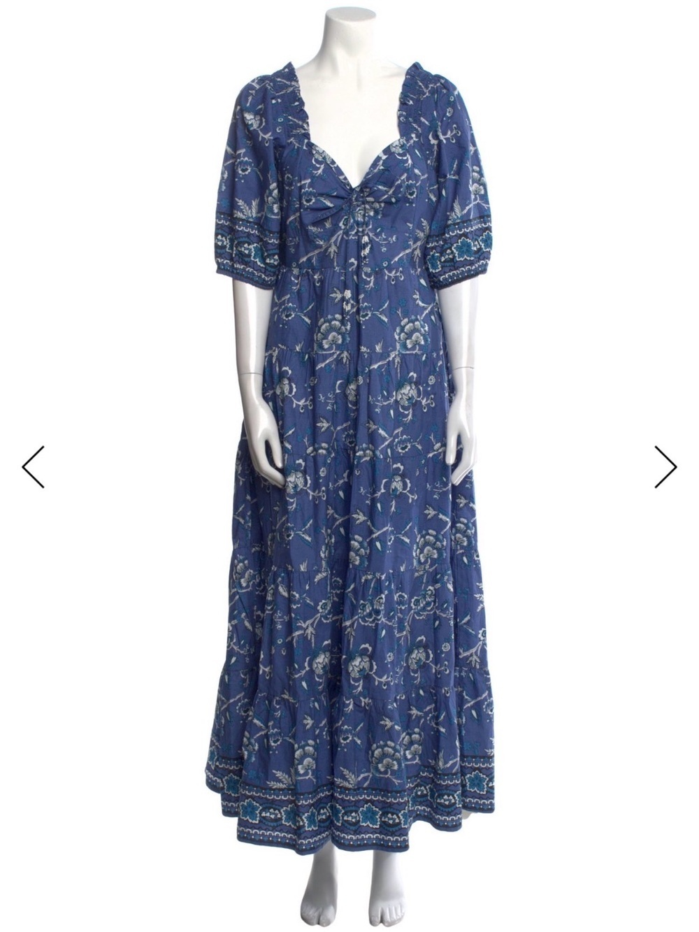 Caroline Constas Blue Floral Smocked Midi Dress Small NWT
